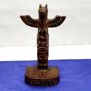 Alaska Souvenir Totem Pole Sculpture Handcrafted Intricate Details Circa 1980s
